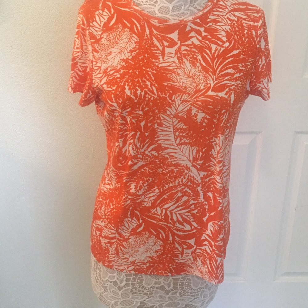 Talbots top 100% cotton orange & white cap sleeves
